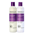 Two bottles of Freecia Professional Shampoo and Conditioner Anti Yellow on a white background
