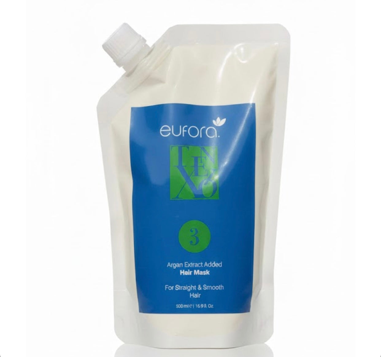 Eufora hair mask packaging with blue label on a white background. Eufora Xtenzo