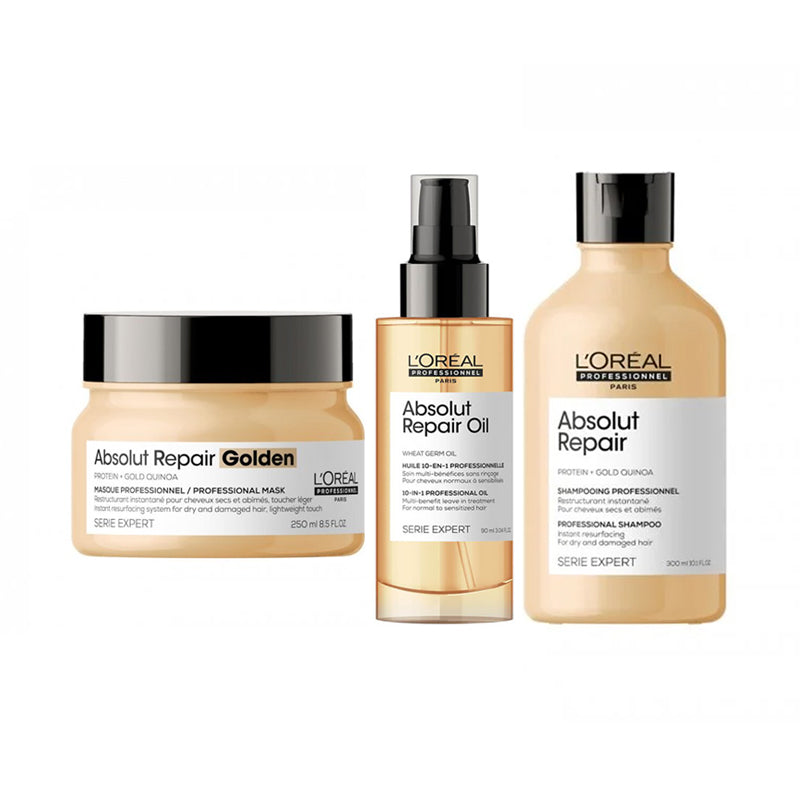 L'Oreal Serie Expert Absolut Repair Shampoo, Gold Serum and Mask